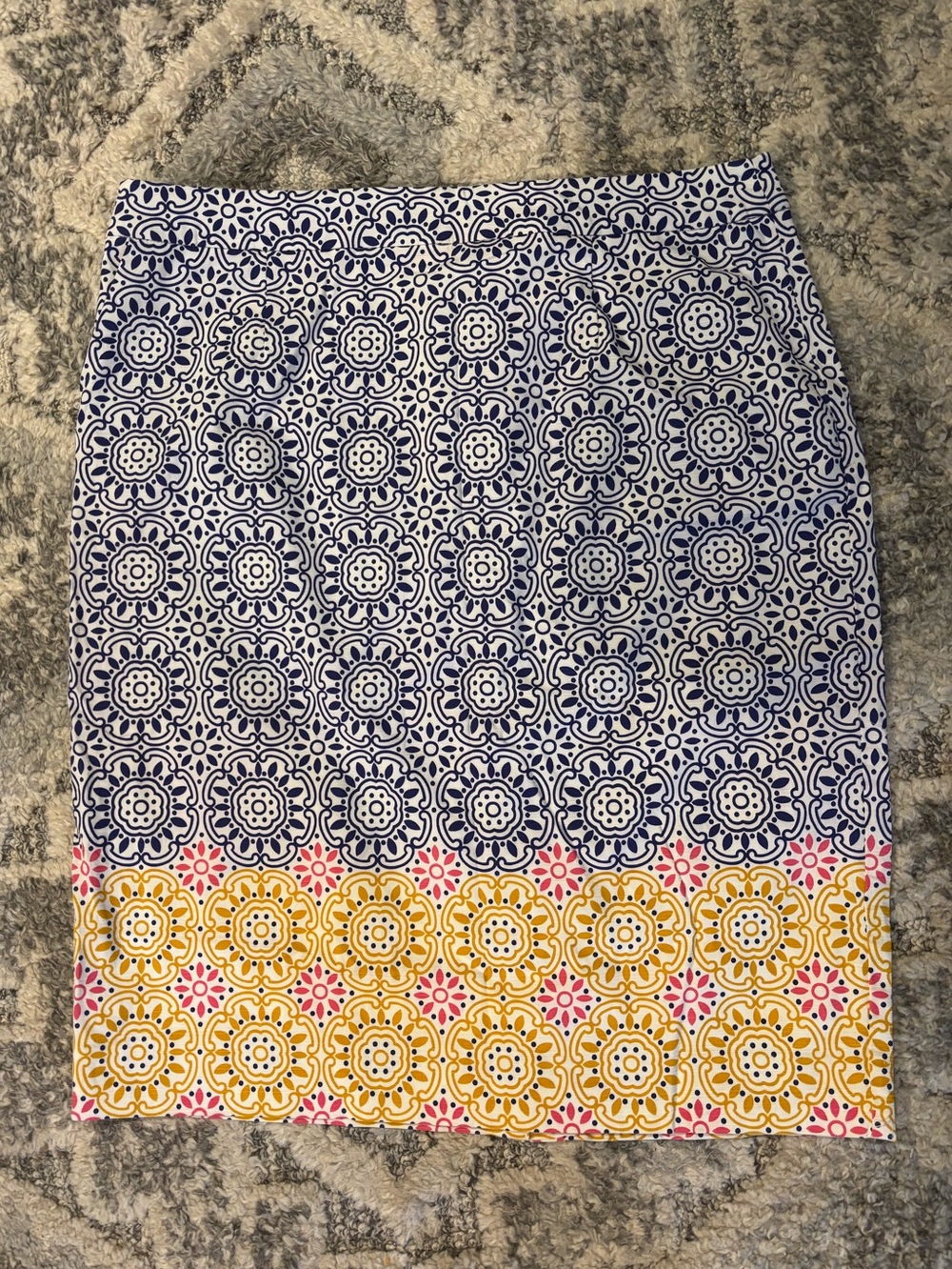 Boden Blue, Yellow and Pink Patterned Lined Pencil Skirt